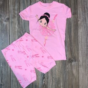Leveret Ballerina Pajamas Shorts and Tee Pink Ballet Shoes Soft Size 8